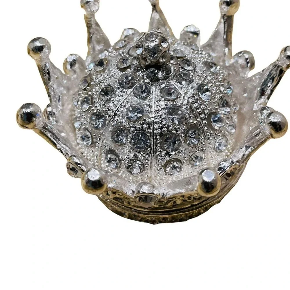 Unbranded Crown Trinket Box Unisex OS Silver Rhinestone Hinged Regal Decor